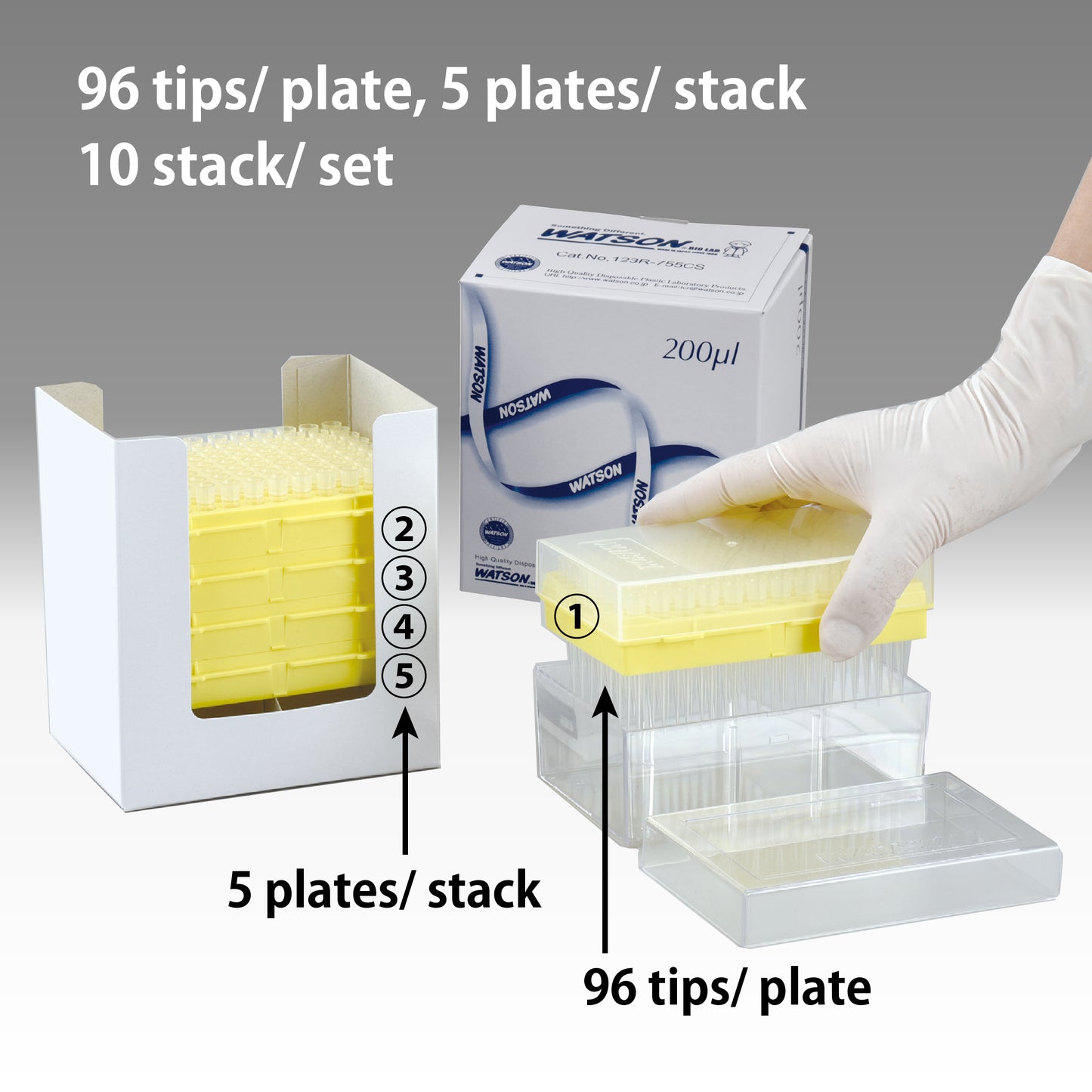 200 µL, Standard Tip, Graduated, "ECO PACK" Refill Stack, Sterilized "123R-755CS " (96 tips x 5 plates)