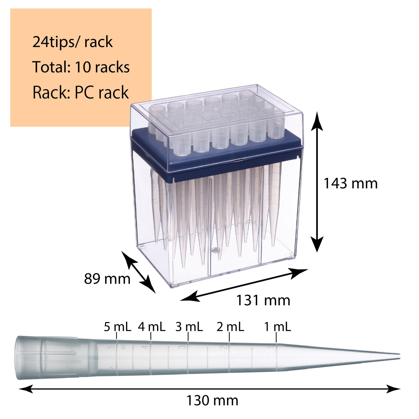 124-5000S, 5000 µL, Filtered Tips with Polycarbonate Rack, 240 Pieces, Natural Color, Made in Japan/Kobe