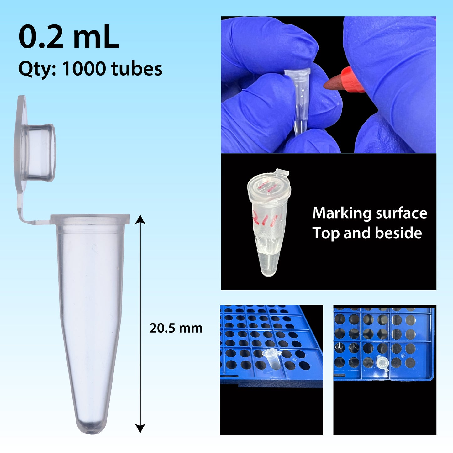 0.2 mL, PCR Tube with Flat Cap, Natural "137-211C" (1000 tubes)