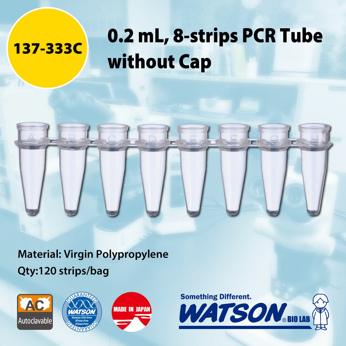 0.2 mL, 8-strip PCR Tube, Natural, tube only "137-333C" (120 strips)