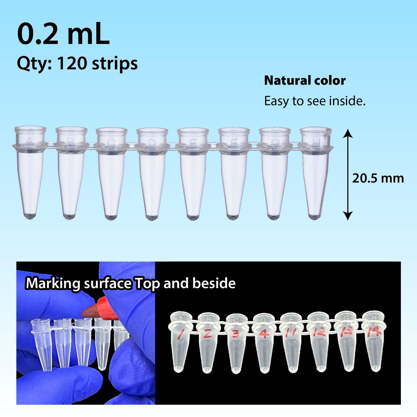 0.2 mL, 8-strip PCR Tube, Natural, tube only "137-333C" (120 strips)