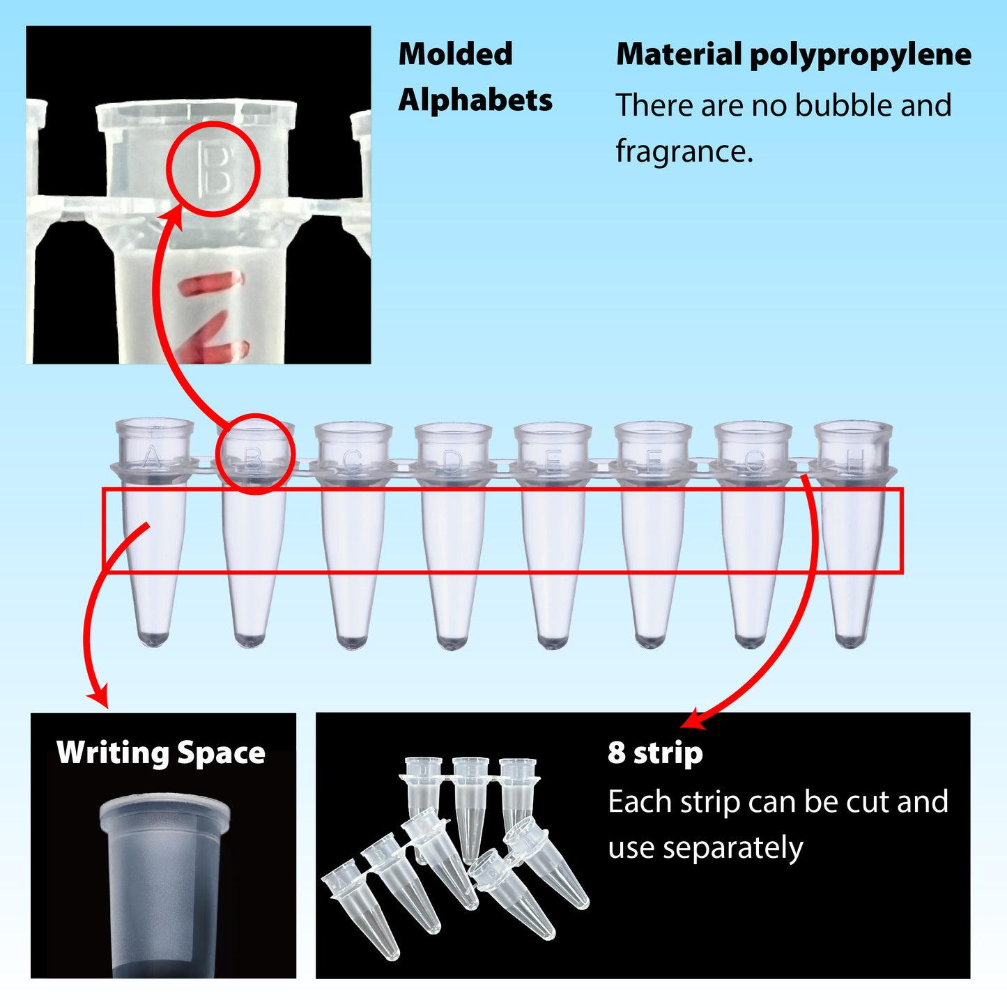 0.2 mL, 8-strip PCR Tube, Natural, tube only "137-333C" (120 strips)