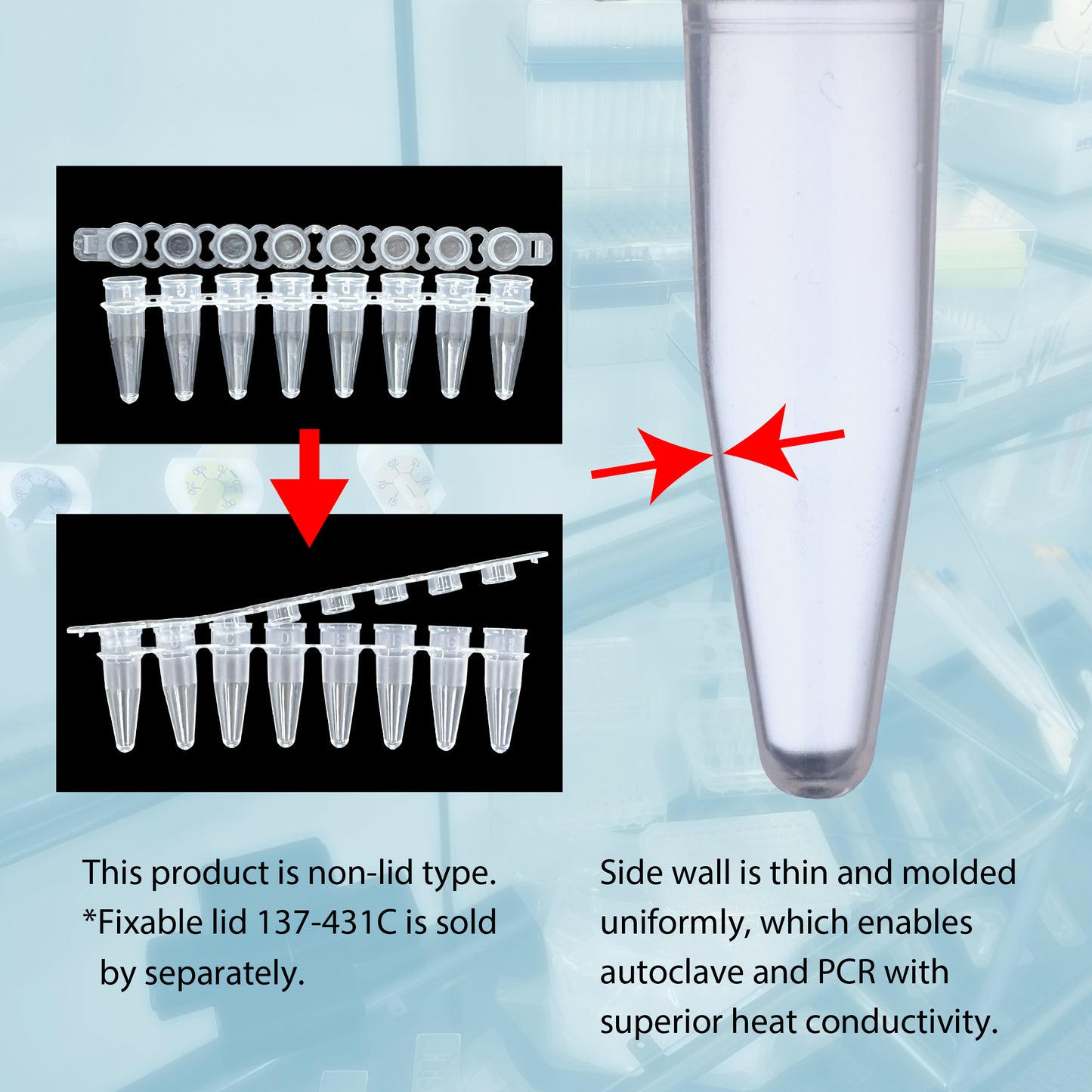 0.2 mL, 8-strip PCR Tube, Natural, tube only "137-333C" (120 strips)