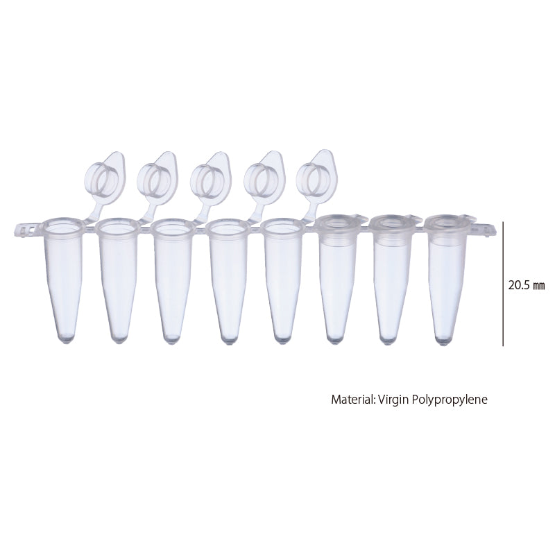 0.2 mL, 8-strip PCR Tube with attached individual Flat Cap, Natural "137-231C" (120 strips)