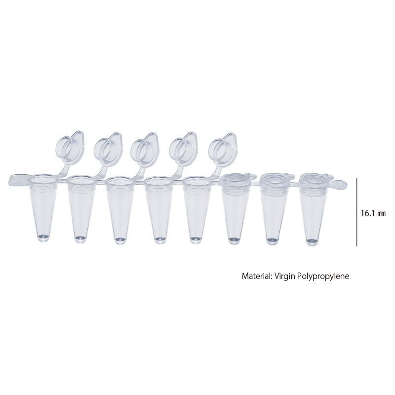 0.1 mL, 8-strip PCR Tube with attached individual Flat Cap, Natural "137-238C" (120 strips)