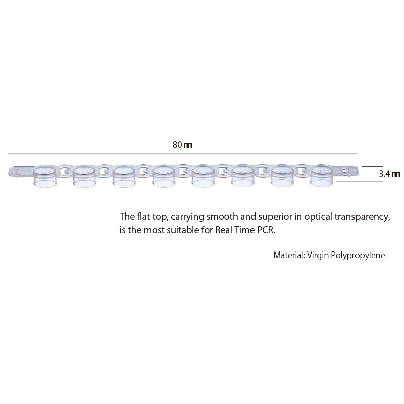 0.2 mL, 8-strip PCR Tube Cap with Flat Top, Natural "137-431C" (120 strips)