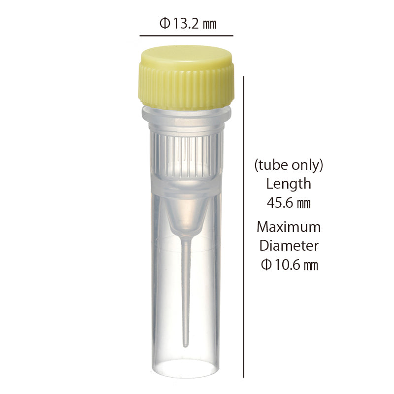 0.5 mL, O-ring less Screwcap Tube, Self-standing, attached Yellow Cap, Sterilized "1394-050-SS-YS" (20 tubes x 25 bags)