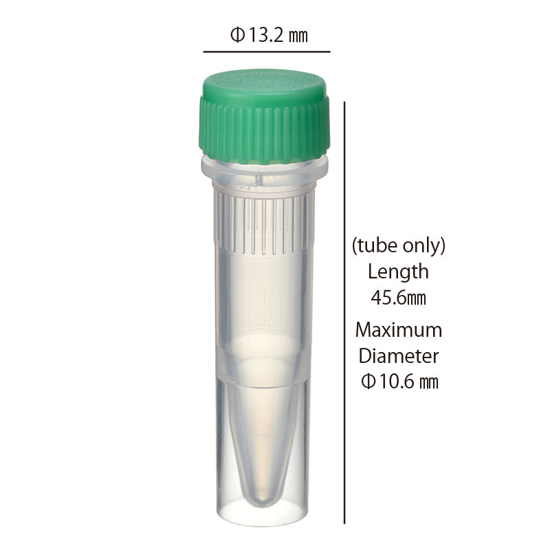 1.5 mL, O-ring less Screwcap Tube, Self-standing, attached Green Cap, Sterilized "1394-150-SS-GS" (20 tubes x 25 bags)