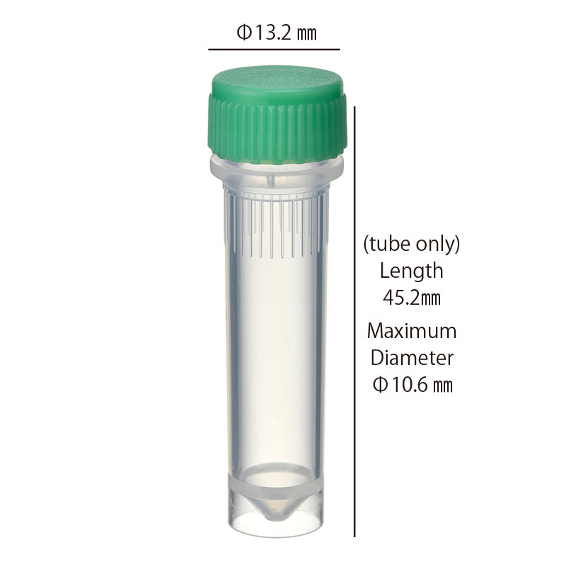 2.0 mL, O-ring less Screwcap Tube, Self-standing, attached Green Cap, Sterilized "1394-200-SS-GS" (20 tubes x 25 bags)