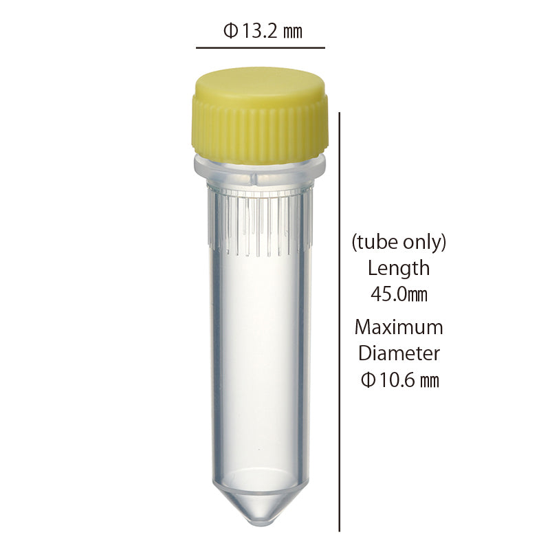2.0 mL, O-ring less Screwcap Tube, Conical Bottom, attached Yellow Cap, Sterilized "1394-200-YS" (20 tubes x 25 bags)