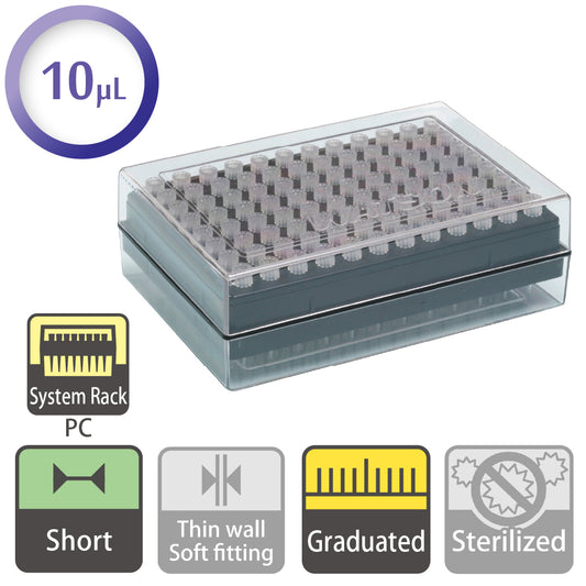 10 µL, Short Tip, Graduated, System Rack (PC) "120-204C" (96 tips x 10 racks)