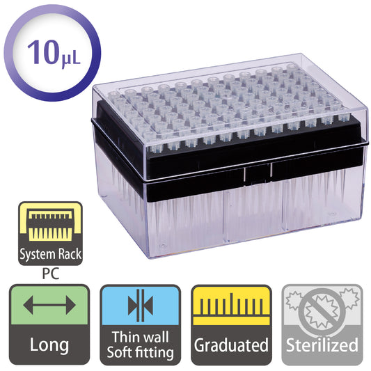 10 µL, Long Tip, Graduated, System Rack (PC) "120-207C" (96 tips x 10 racks)