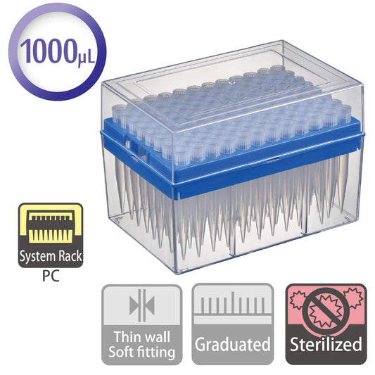 1000 µL, Standard Tip, System Rack (PC), Sterilized "120-502CS" (96 tips x 10 racks)