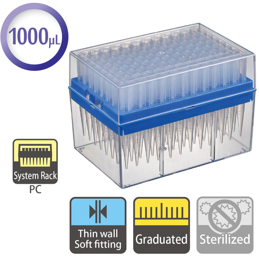 1000 µL, Standard Tip, Graduated, System Rack (PC) "120-706C" (96 tips x 10 racks)