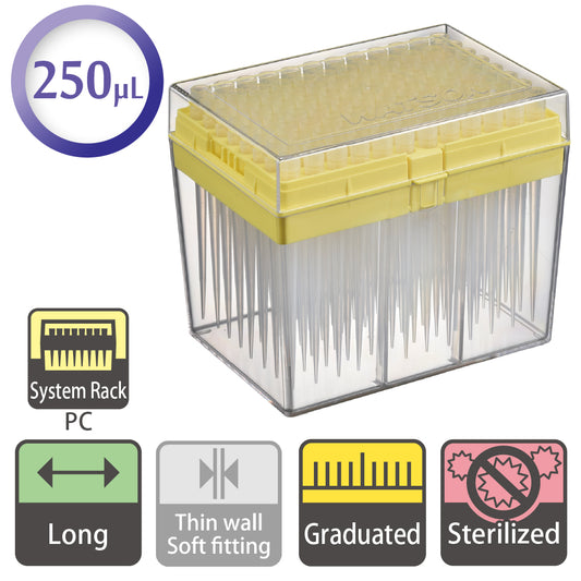 250 µL, Long Tip, Graduated, System Rack (PC), Sterilized "120-801CS" (96 tips x 10 racks)