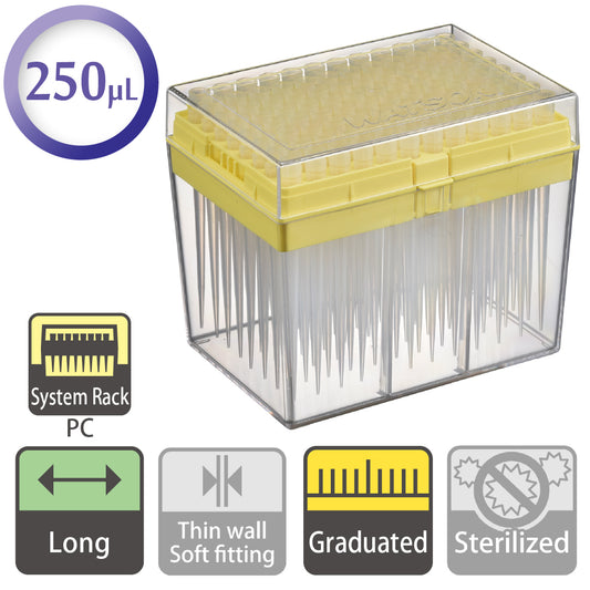 250 µL, Long Tip, Graduated, System Rack (PC) "120-801C" (96 tips x 10 racks)