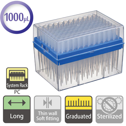 1000 µL, Long Tip, Graduated, System Rack (PC) "120-804C" (96 tips x 10 racks)