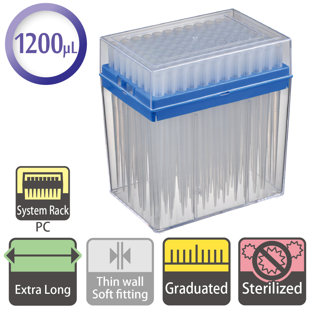 1200 µL, Extra Long Tip, Graduated, System Rack (PC), Sterilized "120-805CS" (96 tips x 10 racks)