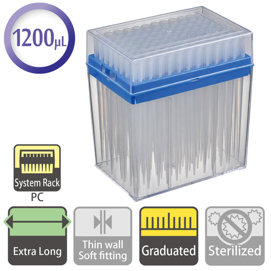 1200 µL, Extra Long Tip, Graduated, System Rack (PC) "120-805C" (96 tips x 10 racks)