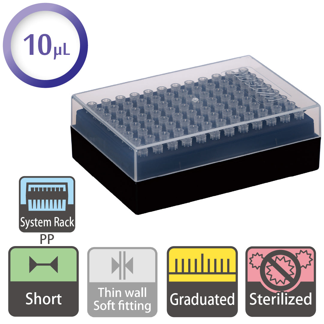 10 µL, Short Tip, Graduated, System Rack (PP), Sterilized "120P-204CS" (96 tips x 10 racks)