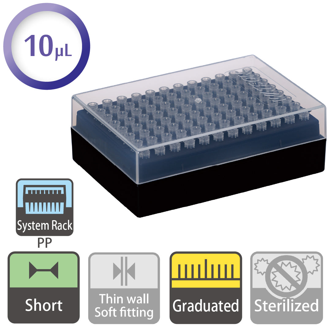 10 µL, Short Tip, Graduated, System Rack (PP) "120P-204C" (96 tips x 10 racks)