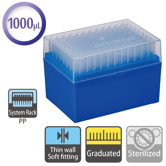 1000 µL, Standard Tip, Graduated, System Rack (PP) "120P-706C" (96 tips x 10 racks)