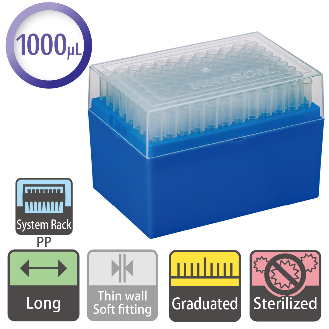 1000 µL, Long Tip, Graduated, System Rack (PP), Sterilized "120P-804CS" (96 tips x 10 racks)