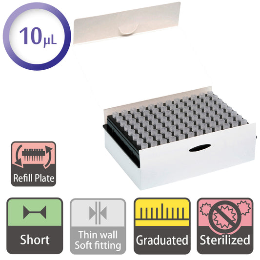 10 µL, Short Tip, Graduated, Refill Plate, Sterilized "122-204CS" (96 tips x 10 plates)