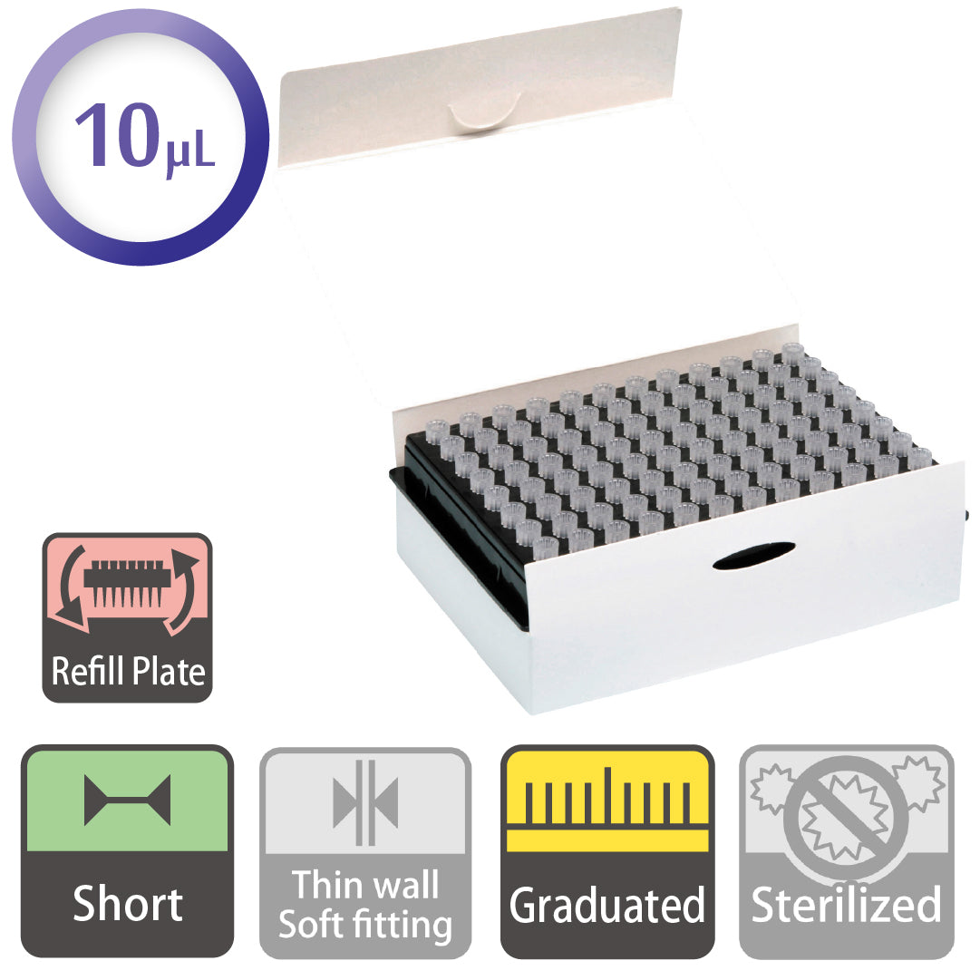 10 µL, Short Tip, Graduated, Refill Plate "122-204C" (96 tips x 10 plates)