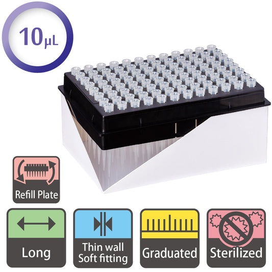 10 µL, Long Tip, Graduated, Refill Plate, Sterilized "122-207CS" (96 tips x 10 plates)