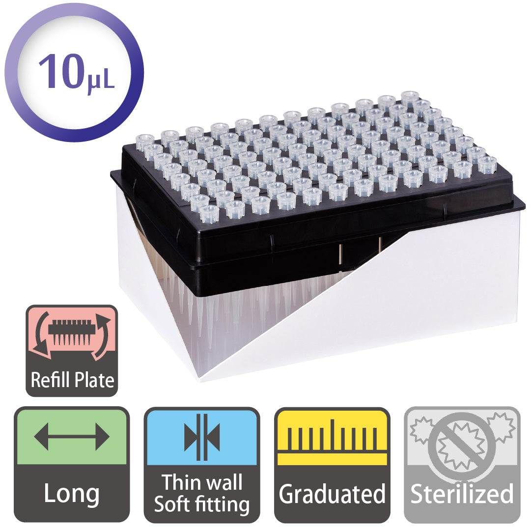 10 µL, Long Tip, Graduated, Refill Plate "122-207C" (96 tips x 10 plates)