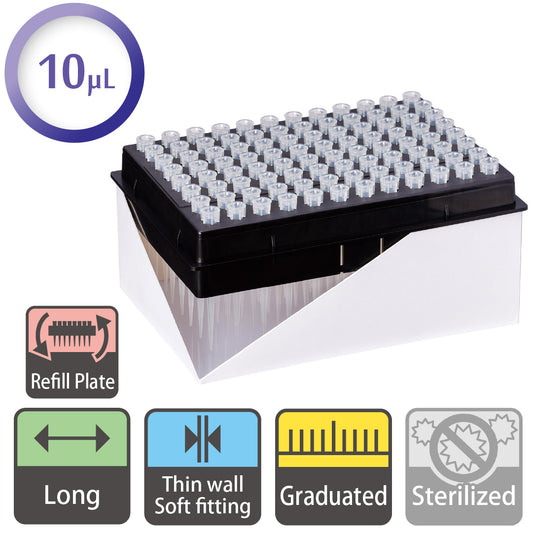 10 µL, Long Tip, Graduated, Refill Plate "122-207C" (96 tips x 10 plates)
