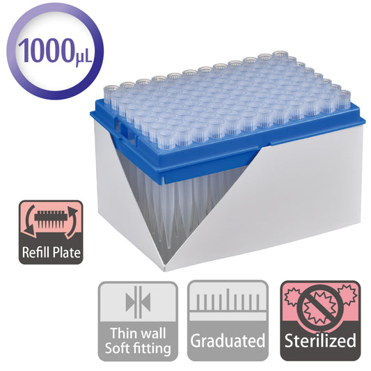 1000 µL, Standard Tip, Refill Plate, Sterilized "122-502CS" (96 tips x 10 plates)