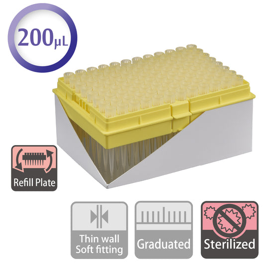 200 µL, Standard Tip, Refill Plate, Sterilized "122-503CS" (96 tips x 10 plates)