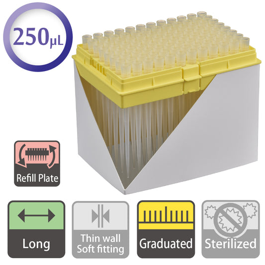 250 µL, Long Tip, Graduated, Refill Plate "122-801C" (96 tips x 10 plates)