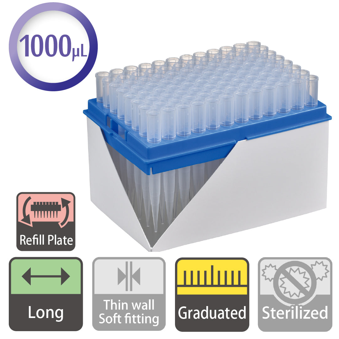1000 µL, Long Tip, Graduated, Refill Plate "122-804C" (96 tips x 10 plates)