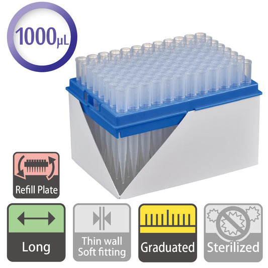 1000 µL, Long Tip, Graduated, Refill Plate "122-804C" (96 tips x 10 plates)