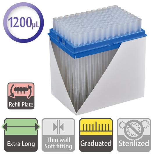 1200 µL, Extra Long Tip, Graduated, Refill Plate "122-805C" (96 tips x 10 plates)