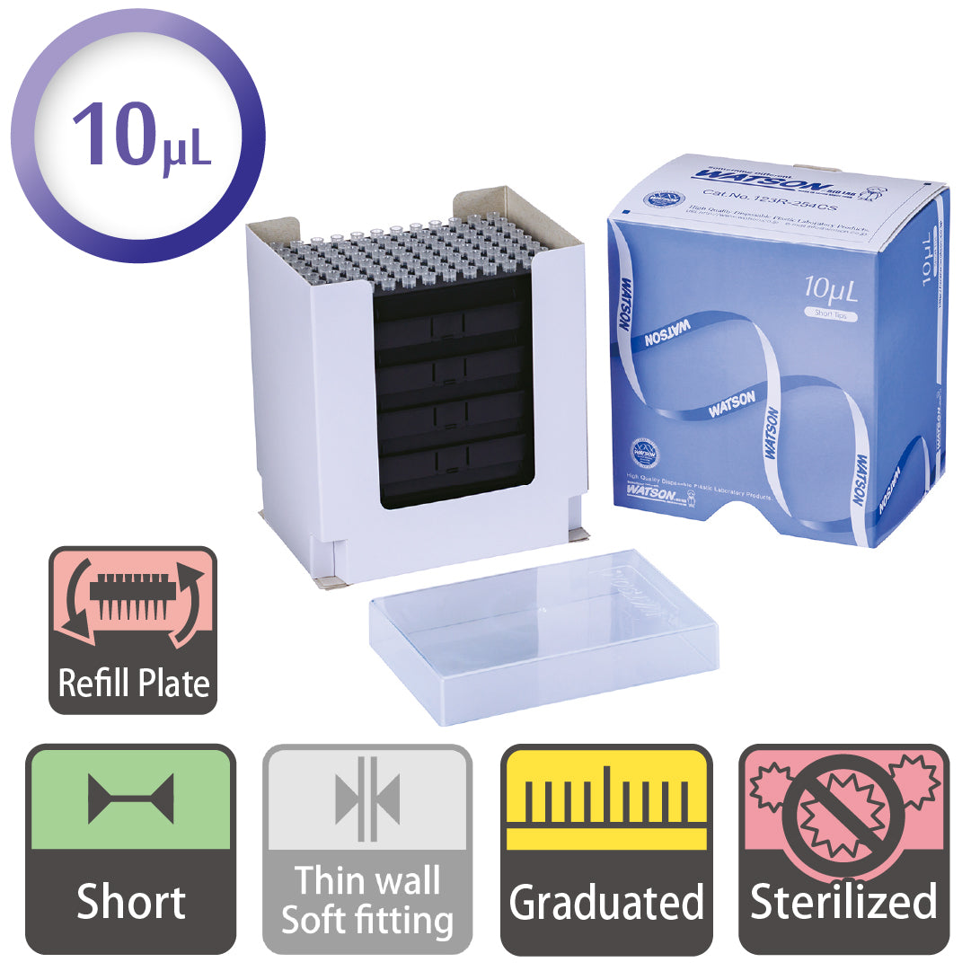 10 µL, Short Tip, Graduated, "ECO PACK" Refill Stack, Sterilized "123R-254CS" (96 tips x 5 plates x 10 stacks)