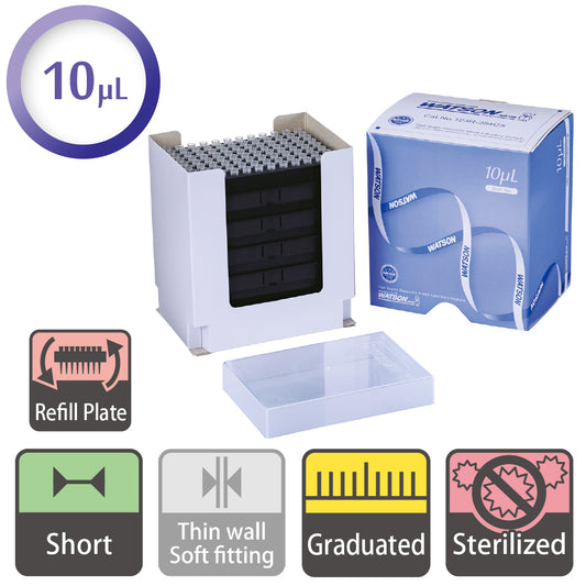 10 µL, Short Tip, Graduated, "ECO PACK" Refill Stack, Sterilized "123R-254CS" (96 tips x 5 plates x 10 stacks)