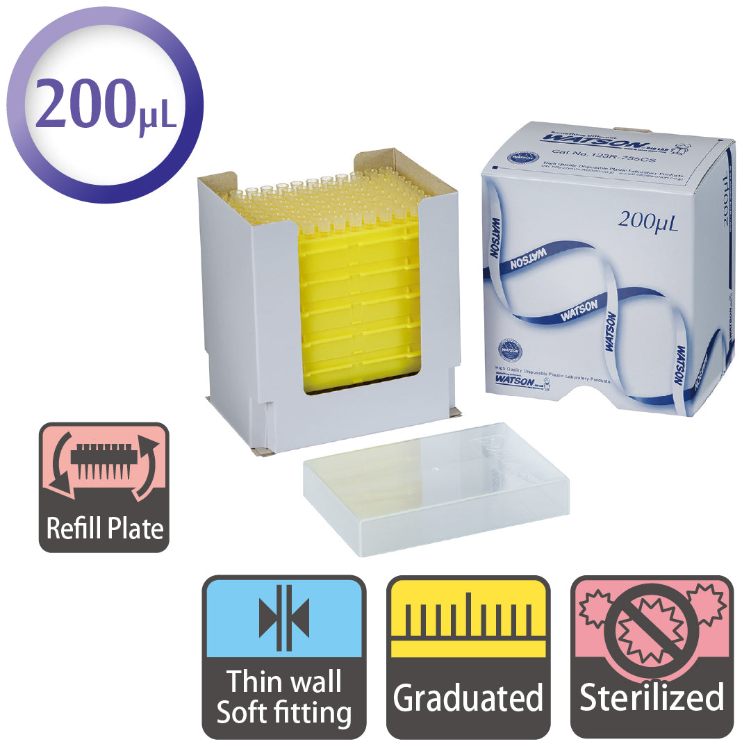 200 µL, Standard Tip, Graduated, "ECO PACK" Refill Stack, Sterilized "123R-755CS " (96 tips x 5 plates x 10 stacks)