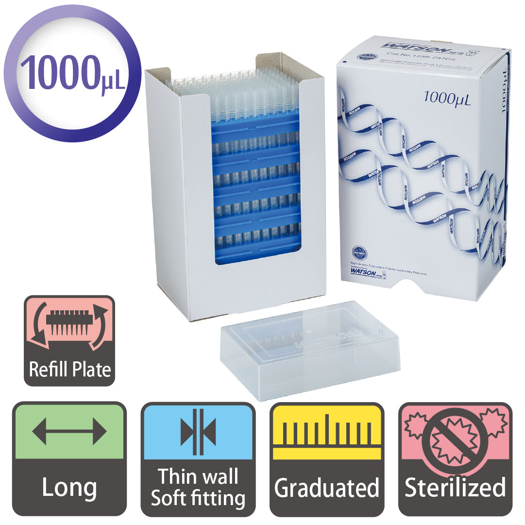 1000 µL, Long Tip, Graduated, "ECO PACK" Refill Stack, Sterilized "123R-757CS" - (96 tips x 5 plates x 5 stacks)