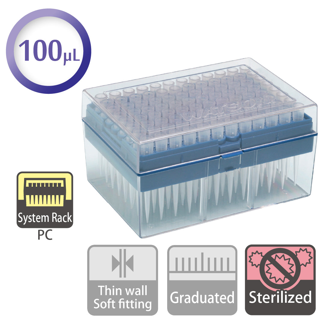 100 µL, Filter Tip, System Rack (PC), Sterilized "124-100S" (96 tips x 10 racks)