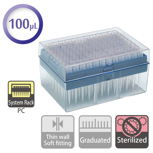 100 µL, Filter Tip, System Rack (PC), Sterilized "124-100S" (96 tips x 10 racks)