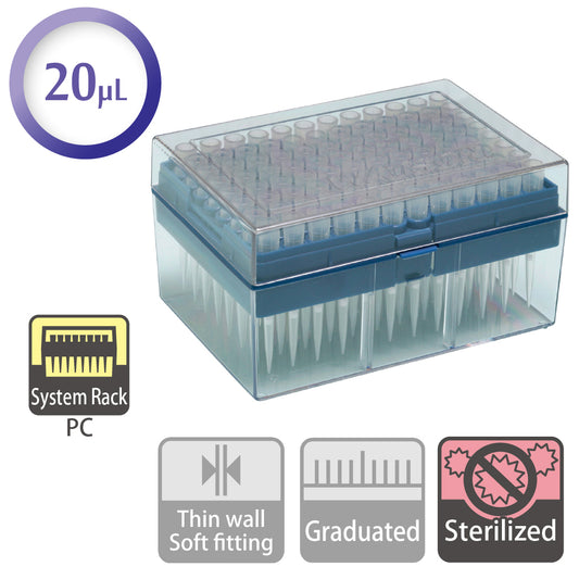 20 µL, Filter Tip, System Rack (PC), Sterilized "124-20S" (96 tips x 10 racks)