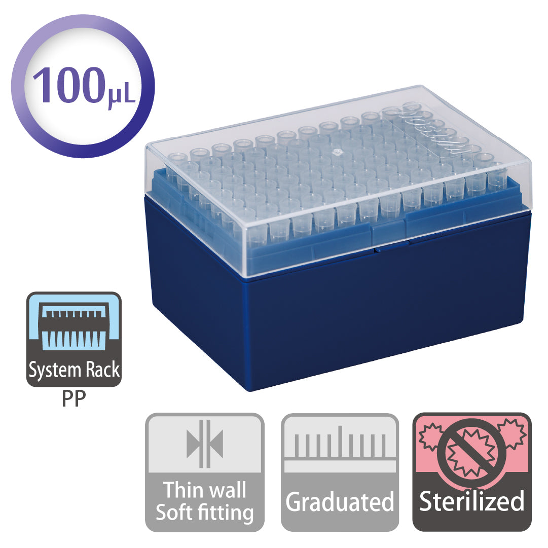 100 µL, Filter Tip, System Rack (PP), Sterilized "124P-100S" (96 tips x 10 racks)