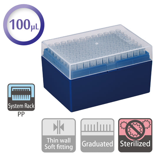 100 µL, Filter Tip, System Rack (PP), Sterilized "124P-100S" (96 tips x 10 racks)