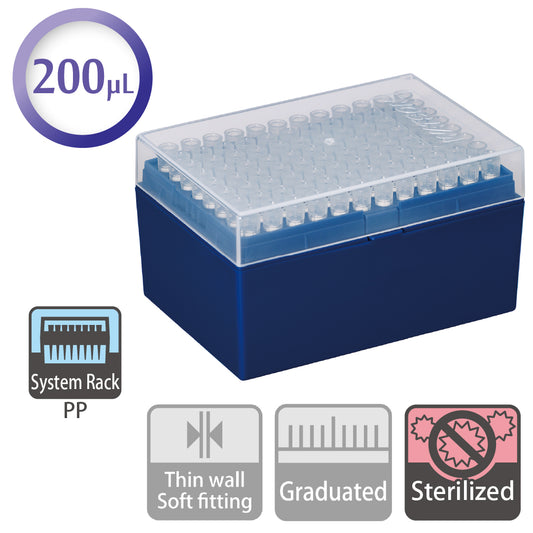 200 µL, Large-bore Filter Tip, System Rack (PP), Sterilized "124P-744CS" (96 tips x 10 racks)