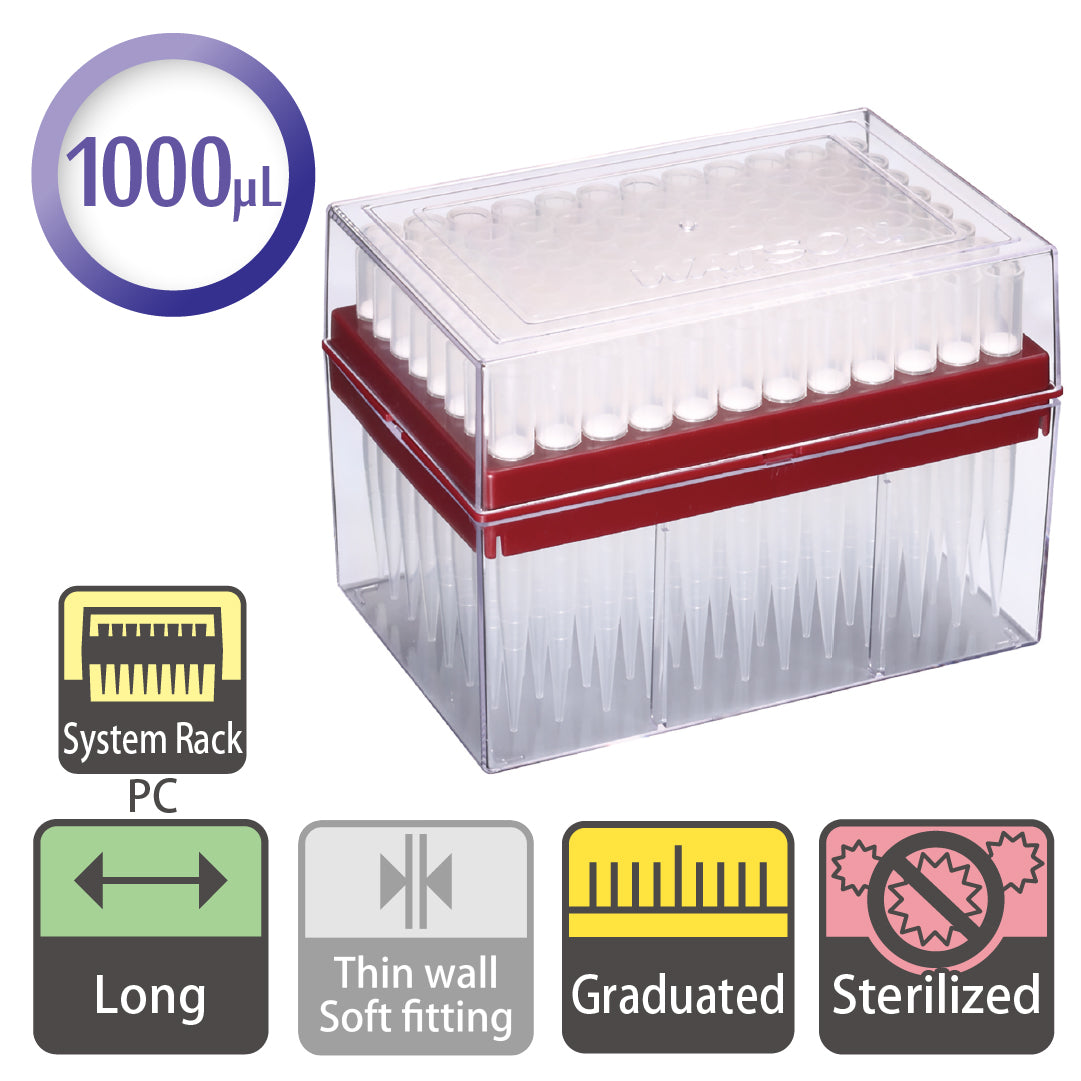 1000 µL, Long Hyper Filter Tip, Graduated, System Rack (PC), Sterilized "125-1000S" (96 tips x 10 Racks)