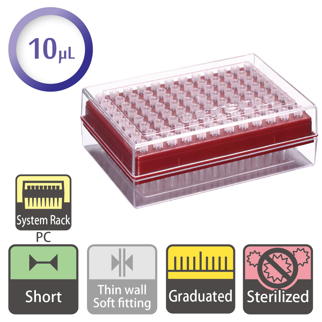 10 µL, Short Hyper Filter Tip, Graduated, System Rack (PC), Sterilized "125-10S" (96 tips x 10 Racks)